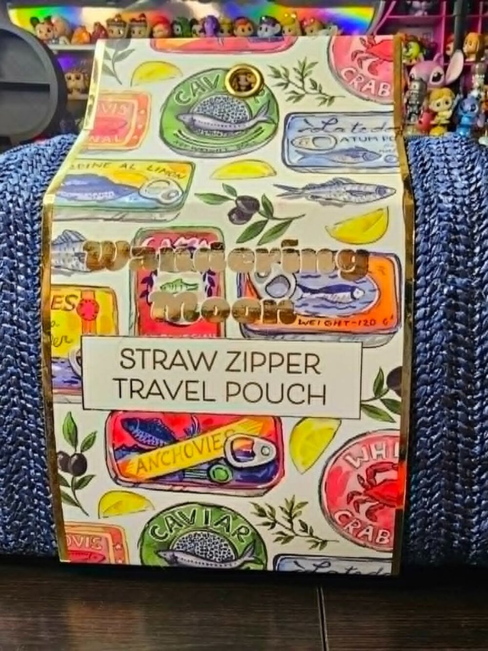 Wandering Moon Straw Zipper Travel Pouch Navy Blue NWT